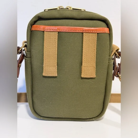 Billingham England Compact Stowaway Camera Green Cognac Brown Leather Handbag - Picture 6 of 15